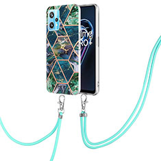 Silicone Candy Rubber Gel Fashionable Pattern Soft Case Cover with Lanyard Strap Y04B for Realme 9 5G Midnight Green