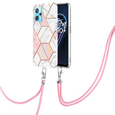Silicone Candy Rubber Gel Fashionable Pattern Soft Case Cover with Lanyard Strap Y04B for Realme 9 5G Pink
