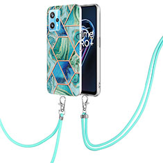 Silicone Candy Rubber Gel Fashionable Pattern Soft Case Cover with Lanyard Strap Y04B for Realme 9 Pro 5G Green