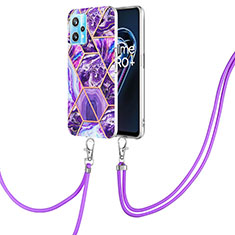 Silicone Candy Rubber Gel Fashionable Pattern Soft Case Cover with Lanyard Strap Y04B for Realme 9 Pro 5G Purple