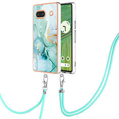 Silicone Candy Rubber Gel Fashionable Pattern Soft Case Cover with Lanyard Strap Y05B for Google Pixel 7a 5G Green