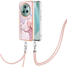 Silicone Candy Rubber Gel Fashionable Pattern Soft Case Cover with Lanyard Strap Y05B for Huawei Honor Magic5 Pro 5G Pink