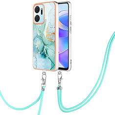 Silicone Candy Rubber Gel Fashionable Pattern Soft Case Cover with Lanyard Strap Y05B for Huawei Honor X7a Green