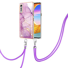Silicone Candy Rubber Gel Fashionable Pattern Soft Case Cover with Lanyard Strap Y05B for LG Velvet 4G Clove Purple
