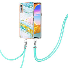 Silicone Candy Rubber Gel Fashionable Pattern Soft Case Cover with Lanyard Strap Y05B for LG Velvet 4G Colorful