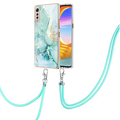 Silicone Candy Rubber Gel Fashionable Pattern Soft Case Cover with Lanyard Strap Y05B for LG Velvet 4G Green