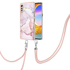 Silicone Candy Rubber Gel Fashionable Pattern Soft Case Cover with Lanyard Strap Y05B for LG Velvet 4G Pink