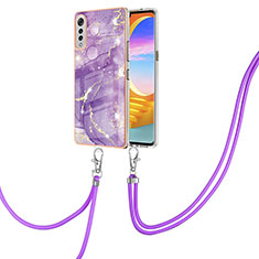Silicone Candy Rubber Gel Fashionable Pattern Soft Case Cover with Lanyard Strap Y05B for LG Velvet 4G Purple