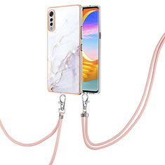 Silicone Candy Rubber Gel Fashionable Pattern Soft Case Cover with Lanyard Strap Y05B for LG Velvet 4G White