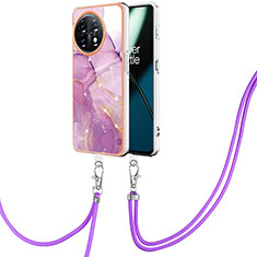Silicone Candy Rubber Gel Fashionable Pattern Soft Case Cover with Lanyard Strap Y05B for OnePlus 11 5G Clove Purple