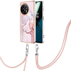 Silicone Candy Rubber Gel Fashionable Pattern Soft Case Cover with Lanyard Strap Y05B for OnePlus 11 5G Pink