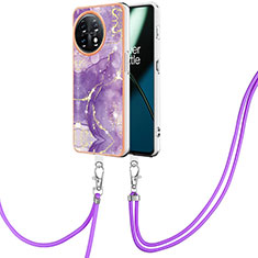 Silicone Candy Rubber Gel Fashionable Pattern Soft Case Cover with Lanyard Strap Y05B for OnePlus 11 5G Purple