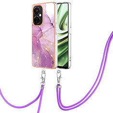Silicone Candy Rubber Gel Fashionable Pattern Soft Case Cover with Lanyard Strap Y05B for OnePlus Nord CE 3 5G Clove Purple