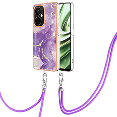 Silicone Candy Rubber Gel Fashionable Pattern Soft Case Cover with Lanyard Strap Y05B for OnePlus Nord CE 3 5G Purple