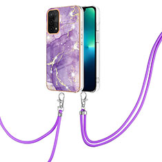 Silicone Candy Rubber Gel Fashionable Pattern Soft Case Cover with Lanyard Strap Y05B for OnePlus Nord N200 5G Purple
