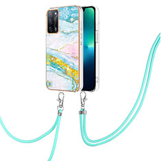 Silicone Candy Rubber Gel Fashionable Pattern Soft Case Cover with Lanyard Strap Y05B for Oppo A53s 5G Colorful