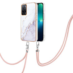 Silicone Candy Rubber Gel Fashionable Pattern Soft Case Cover with Lanyard Strap Y05B for Oppo A53s 5G White