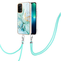 Silicone Candy Rubber Gel Fashionable Pattern Soft Case Cover with Lanyard Strap Y05B for Oppo A54 5G Green