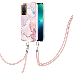 Silicone Candy Rubber Gel Fashionable Pattern Soft Case Cover with Lanyard Strap Y05B for Oppo A55 5G Pink