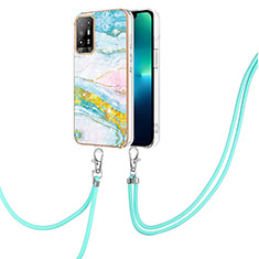 Silicone Candy Rubber Gel Fashionable Pattern Soft Case Cover with Lanyard Strap Y05B for Oppo A95 5G Colorful