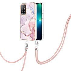 Silicone Candy Rubber Gel Fashionable Pattern Soft Case Cover with Lanyard Strap Y05B for Oppo A95 5G Pink