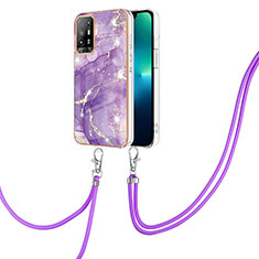 Silicone Candy Rubber Gel Fashionable Pattern Soft Case Cover with Lanyard Strap Y05B for Oppo A95 5G Purple
