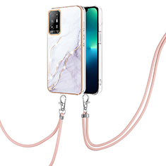 Silicone Candy Rubber Gel Fashionable Pattern Soft Case Cover with Lanyard Strap Y05B for Oppo A95 5G White