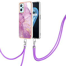 Silicone Candy Rubber Gel Fashionable Pattern Soft Case Cover with Lanyard Strap Y05B for Oppo A96 4G Clove Purple