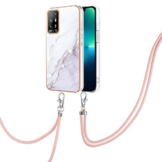 Silicone Candy Rubber Gel Fashionable Pattern Soft Case Cover with Lanyard Strap Y05B for Oppo Reno5 Z 5G White