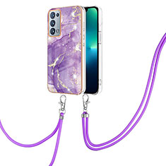 Silicone Candy Rubber Gel Fashionable Pattern Soft Case Cover with Lanyard Strap Y05B for Oppo Reno6 Pro 5G Purple