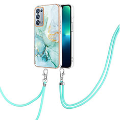 Silicone Candy Rubber Gel Fashionable Pattern Soft Case Cover with Lanyard Strap Y05B for Oppo Reno6 Pro+ Plus 5G Green