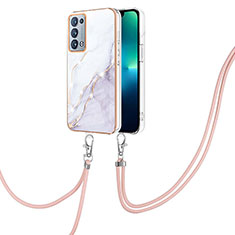 Silicone Candy Rubber Gel Fashionable Pattern Soft Case Cover with Lanyard Strap Y05B for Oppo Reno6 Pro+ Plus 5G White
