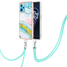 Silicone Candy Rubber Gel Fashionable Pattern Soft Case Cover with Lanyard Strap Y05B for Realme 9 5G Colorful