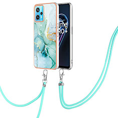 Silicone Candy Rubber Gel Fashionable Pattern Soft Case Cover with Lanyard Strap Y05B for Realme 9 5G Green