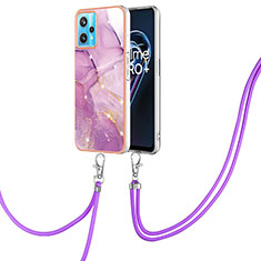 Silicone Candy Rubber Gel Fashionable Pattern Soft Case Cover with Lanyard Strap Y05B for Realme 9 Pro 5G Clove Purple
