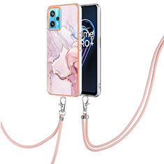 Silicone Candy Rubber Gel Fashionable Pattern Soft Case Cover with Lanyard Strap Y05B for Realme 9 Pro+ Plus 5G Pink
