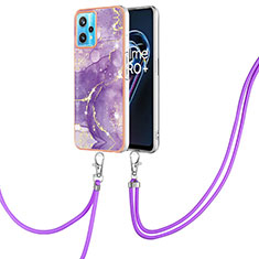 Silicone Candy Rubber Gel Fashionable Pattern Soft Case Cover with Lanyard Strap Y05B for Realme 9 Pro+ Plus 5G Purple