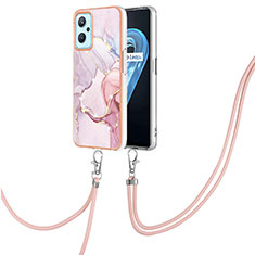 Silicone Candy Rubber Gel Fashionable Pattern Soft Case Cover with Lanyard Strap Y05B for Realme 9i 4G Pink