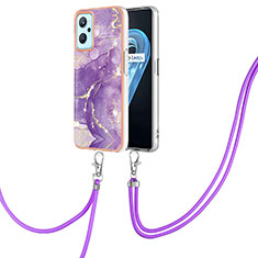 Silicone Candy Rubber Gel Fashionable Pattern Soft Case Cover with Lanyard Strap Y05B for Realme 9i 4G Purple