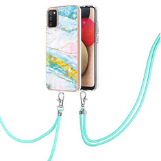 Silicone Candy Rubber Gel Fashionable Pattern Soft Case Cover with Lanyard Strap Y05B for Samsung Galaxy A02s Colorful