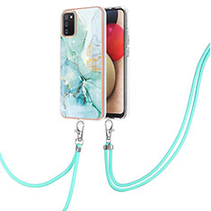 Silicone Candy Rubber Gel Fashionable Pattern Soft Case Cover with Lanyard Strap Y05B for Samsung Galaxy A02s Green