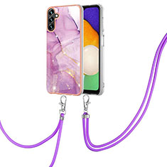 Silicone Candy Rubber Gel Fashionable Pattern Soft Case Cover with Lanyard Strap Y05B for Samsung Galaxy A04s Clove Purple