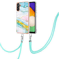 Silicone Candy Rubber Gel Fashionable Pattern Soft Case Cover with Lanyard Strap Y05B for Samsung Galaxy A04s Colorful