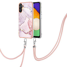 Silicone Candy Rubber Gel Fashionable Pattern Soft Case Cover with Lanyard Strap Y05B for Samsung Galaxy A04s Pink