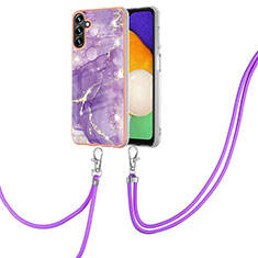 Silicone Candy Rubber Gel Fashionable Pattern Soft Case Cover with Lanyard Strap Y05B for Samsung Galaxy A04s Purple