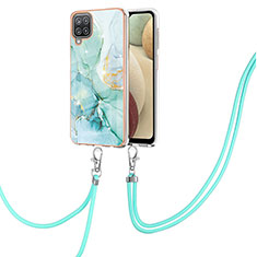 Silicone Candy Rubber Gel Fashionable Pattern Soft Case Cover with Lanyard Strap Y05B for Samsung Galaxy A12 Green