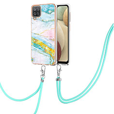 Silicone Candy Rubber Gel Fashionable Pattern Soft Case Cover with Lanyard Strap Y05B for Samsung Galaxy A12 Nacho Colorful