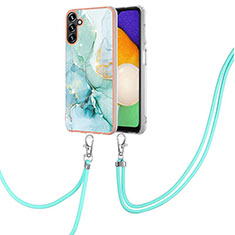 Silicone Candy Rubber Gel Fashionable Pattern Soft Case Cover with Lanyard Strap Y05B for Samsung Galaxy A13 5G Green