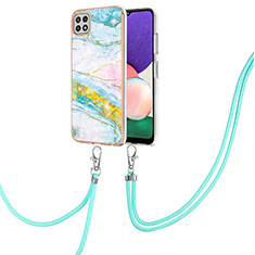 Silicone Candy Rubber Gel Fashionable Pattern Soft Case Cover with Lanyard Strap Y05B for Samsung Galaxy A22 5G Colorful