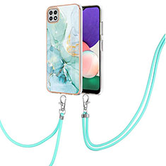 Silicone Candy Rubber Gel Fashionable Pattern Soft Case Cover with Lanyard Strap Y05B for Samsung Galaxy A22 5G Green